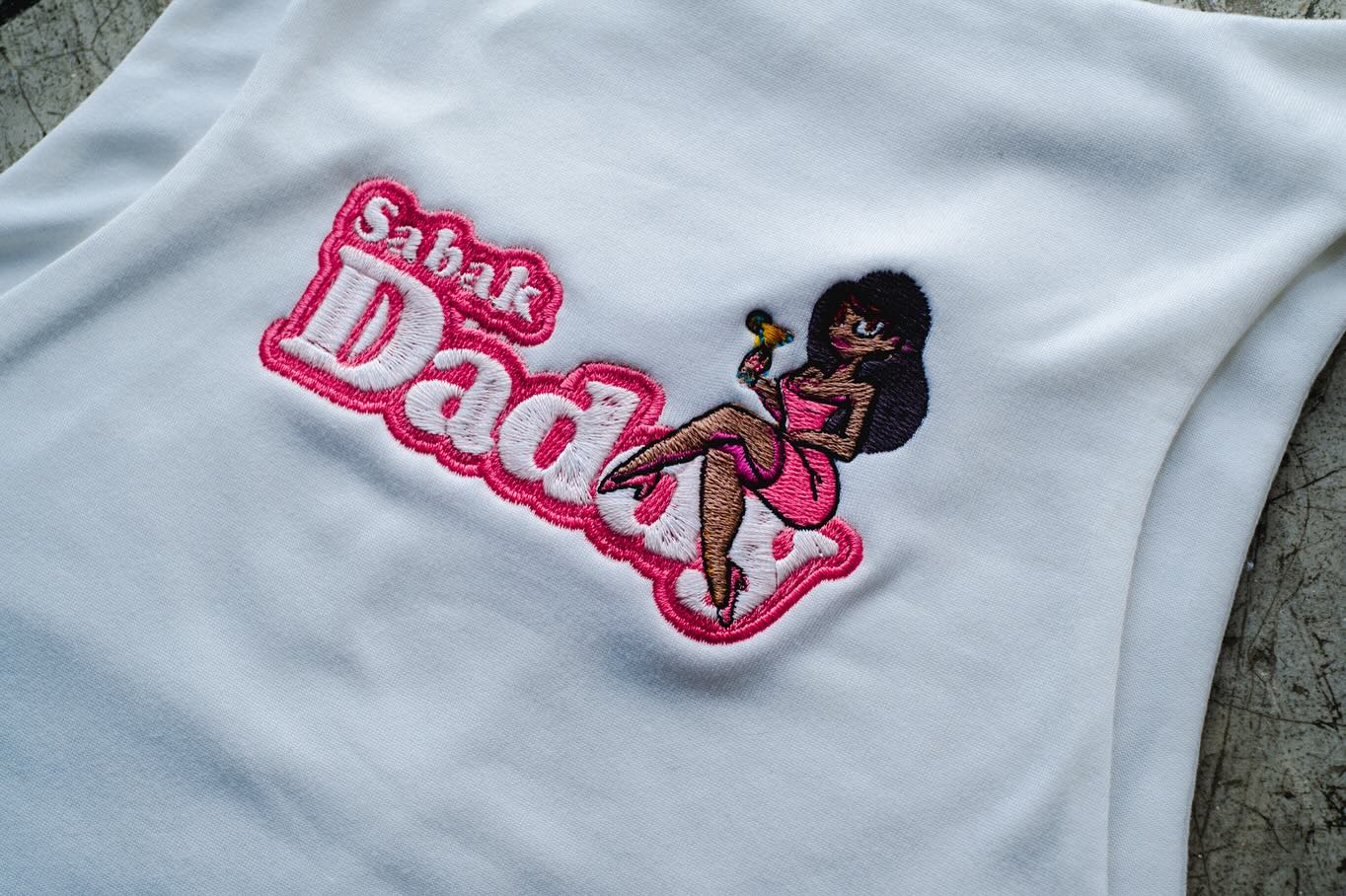 "Sabak Daddy" Embroidered Logo White Sleeveless Cropped Top